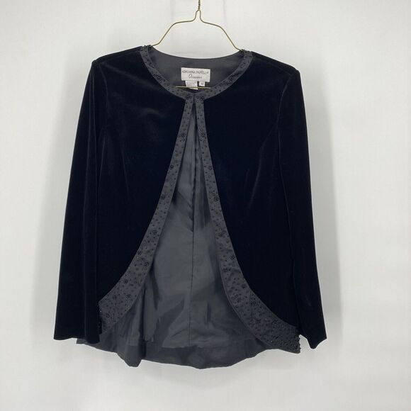 Adrianna Papell VTG Gorgeous Black Beaded Velvet Jacket With Satin Trims Size 10 - Picture 3 of 7